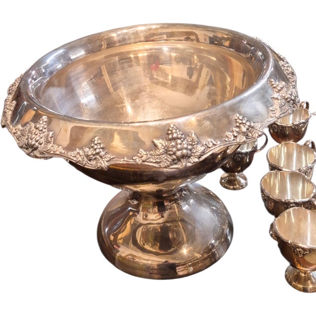 Wallace Silversmiths 1950s Silver Plated Wallace Grapevine Punch Bowl Set - 11 Pieces For Sale - Image 4 of 5