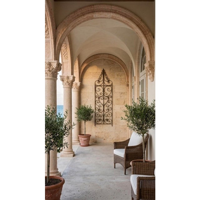 Metal Vintage Hand-Forged Cast Iron Scrollwork Wall Trellis & Architectural Panel With Fleur-De-Lis Accents For Sale - Image 7 of 12