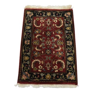 Agra Rug 1’5” X 2’1” Red Wool Vintage Traditional Hand-Knotted Oriental Carpet For Sale