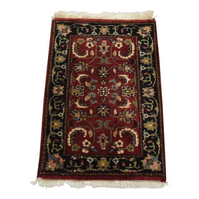 Agra Rug 1’5” X 2’1” Red Wool Vintage Traditional Hand-Knotted Oriental Carpet For Sale