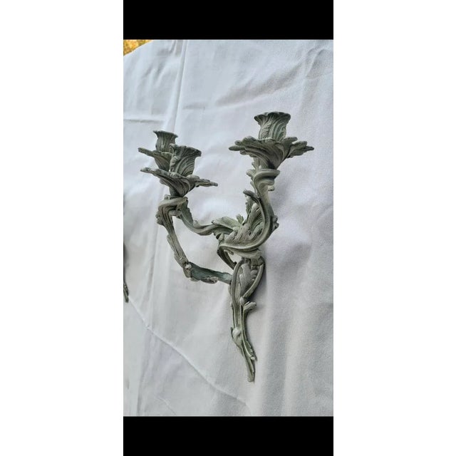 Hollywood Regency Wrought Iron Rococo Wall Sconces For Sale - Image 3 of 6