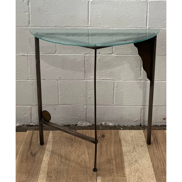 Robert Sonneman for George Kovacs Postmodern Demi Lune. Uniquely fun and geometric, this wrought iron base adds a graphic...