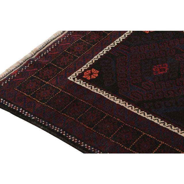 1950s Vintage BaRug & Kilim’s Baluch Runner Rug With Black, Burgundy and Blue Geometric Patterns For Sale In New York - Image 6 of 8