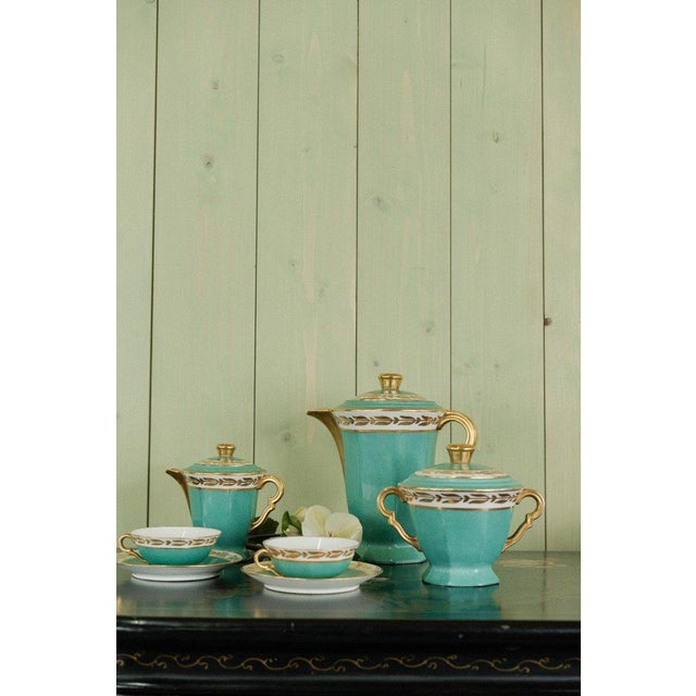 Green 20th Century Tea and Coffee Service by Yolande Manin for Limoges, Set of 15 For Sale - Image 8 of 11
