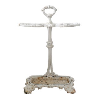 Antique Victorian Cast Iron Umbrella Stand in Original White Finish, Circa 1900 For Sale