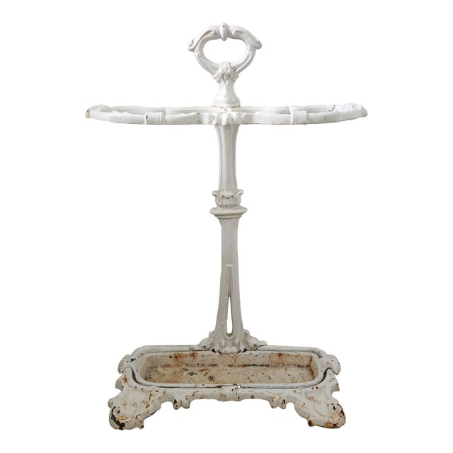 Antique Victorian Cast Iron Umbrella Stand in Original White Finish, Circa 1900 For Sale
