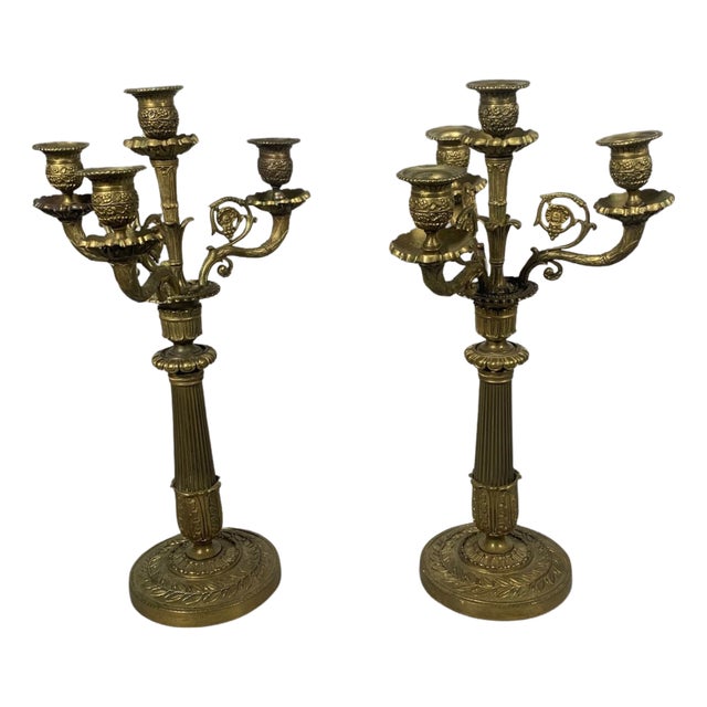 Antique Candleholders in Bronze, 1800s, Set of 2 For Sale