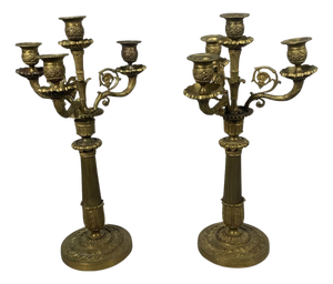 Antique Candleholders in Bronze, 1800s, Set of 2