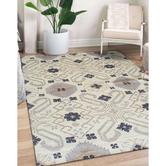 8x10 Quinn Oushak Gray Geometric Modern Hand Knotted Wool Carpet Rug For Sale In New York - Image 6 of 9