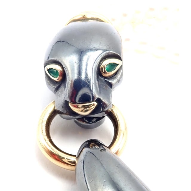 1990s 1990s Panthere De Cartier Panther Yellow Gold & Silverium Pearl Emerald Bracelet For Sale - Image 5 of 14