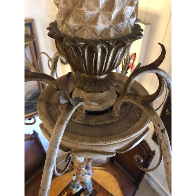 Italian Pineapple Carved Wood and Iron Chandelier For Sale - Image 9 of 12