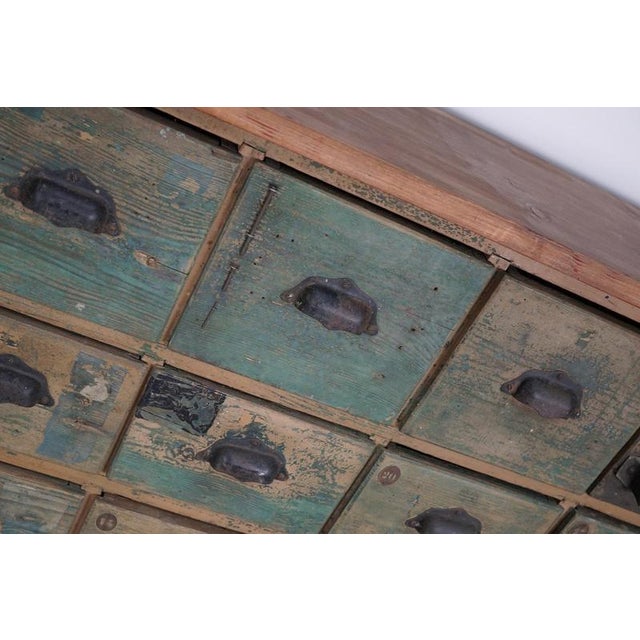 Large Industrial French Painted Pine Hardware Store Cabinet, 1950s For Sale - Image 6 of 18