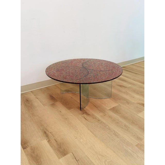 Mid-Century Modern Postmodern Confetti Round Coffee Table Sculptural Glass Legs Vintage Collectable For Sale - Image 3 of 9