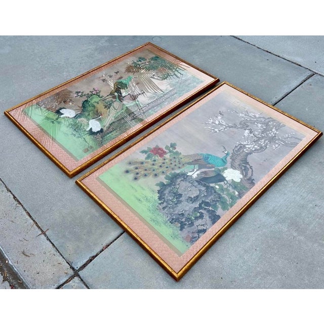 Chelsea House Pair of Monumental Hand-Painted Silk Paintings Chinoiserie For Sale - Image 15 of 18