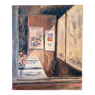 Original Impressionist Painting, Parisian Bistro For Sale