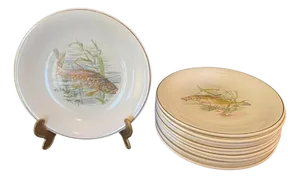 French Fish Serving Set from Ceranord St. Amand, 1908, Set of 2