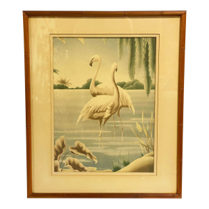 1940 Tropical Flamingo Lovers Scenic Print, by Billy Seay for Turner