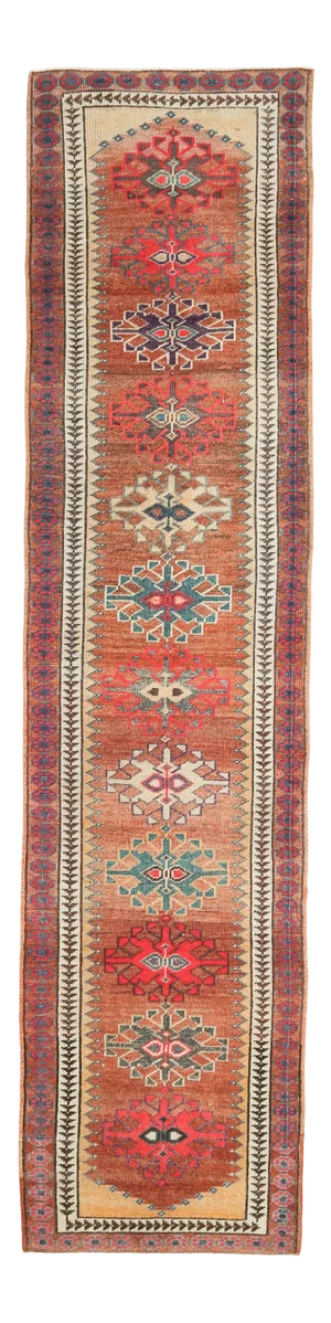Vintage Turkish Oushak Handmade Wool Cotton Red Runner
