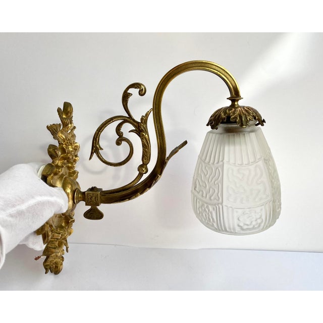Bronze Sconce with White Glass Lampshade, France, 1930s For Sale - Image 10 of 10