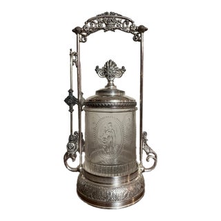Late 19th Century Victorian Wilcox Silver Plate Pickle Castor With Figural Glass, No. 4624 For Sale
