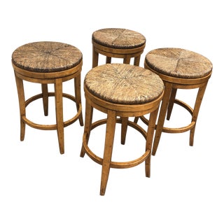 Guy Chaddock Swivel Barstools With Rush Seats -Set of 4 For Sale