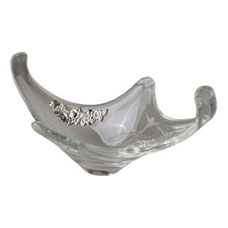 Vintage Murano Glass Bowl with Silver Detail, Italy, 1970s For Sale