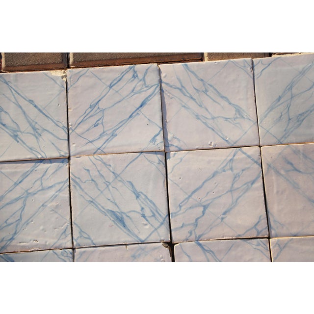 Rare Set of 31 Antique 19th Century Portuguese Tiles Blue & White Faux Marble For Sale - Image 13 of 18