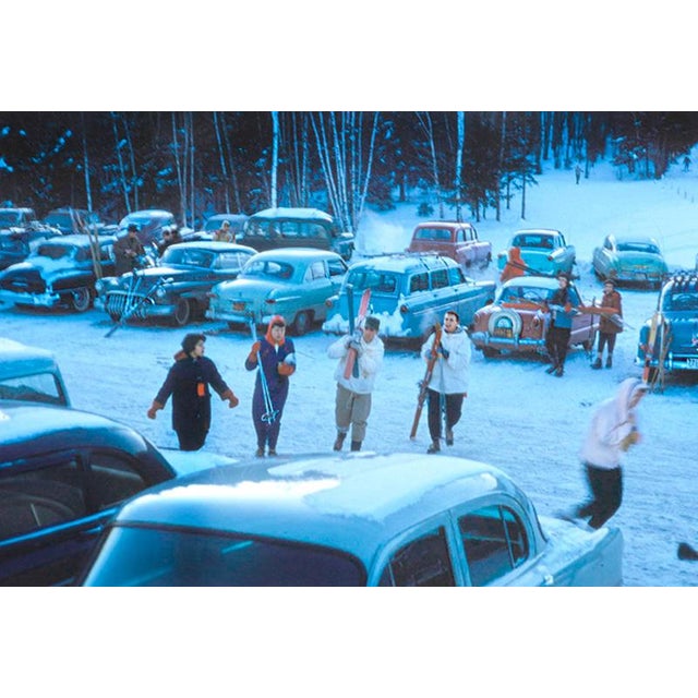 Gathering For A Days Skiing by Toni Frissell Skiers in the car park at the Stowe Mountain resort, Vermont, USA, 1955....