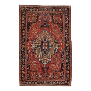 Antique Farahan Sarouk Handmade Oriental Rusty Red & Navy Blue Rug For Sale