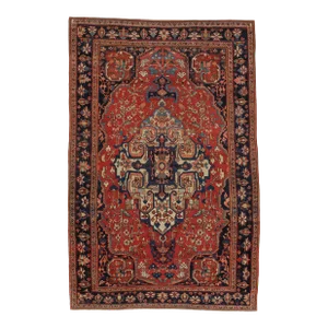 Antique Farahan Sarouk Handmade Oriental Rusty Red & Navy Blue Rug