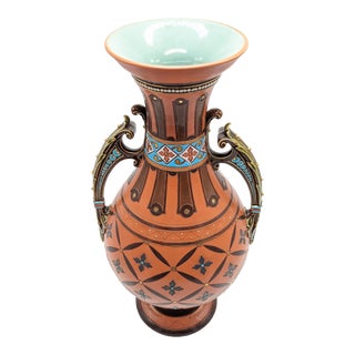 1900s Art Nouveau Mettlach Pottery Vase With Handles For Sale