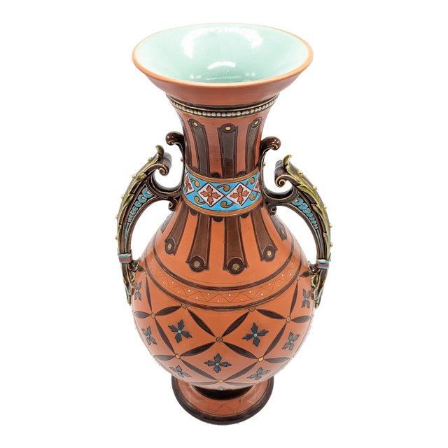 1900s Art Nouveau Mettlach Pottery Vase With Handles For Sale
