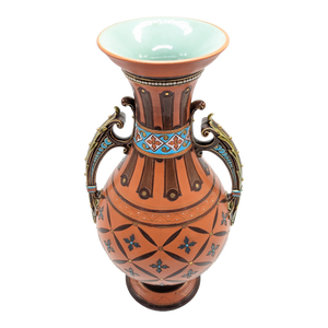 1900s Art Nouveau Mettlach Pottery Vase With Handles