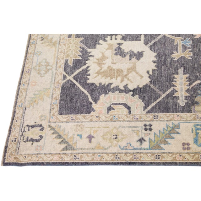 Modern Turkish Oushak Gray Handmade Wool Rug With Allover Design For Sale - Image 4 of 8