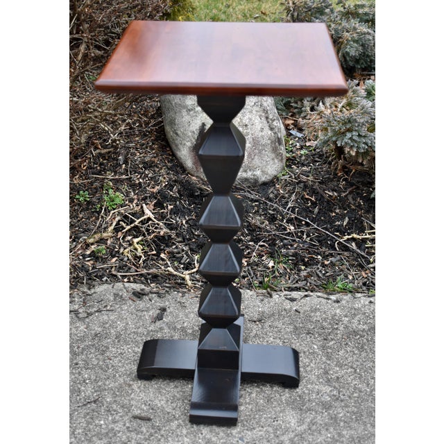 Wood Ethan Allen Wood Table 1990s Two Tone Geometric Pedestal Accent Side End For Sale - Image 7 of 10