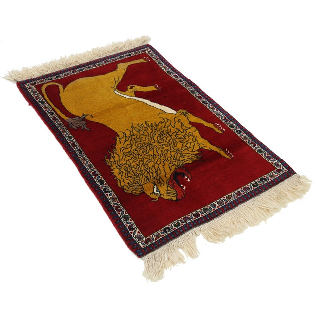 Pasargad DC Handmade Pictorial Lion Accent Gabbeh Rug For Sale - Image 4 of 4