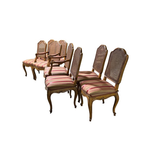 French Provincial Set of 8 Vintage Minton-Spidell Walnut French Provincial Dining Chairs For Sale - Image 3 of 11