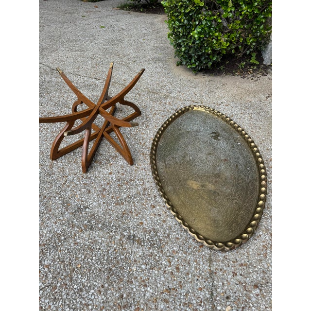 1930s Moroccan Style Oval Brass Tray Table With Spider Leg Base For Sale - Image 4 of 5