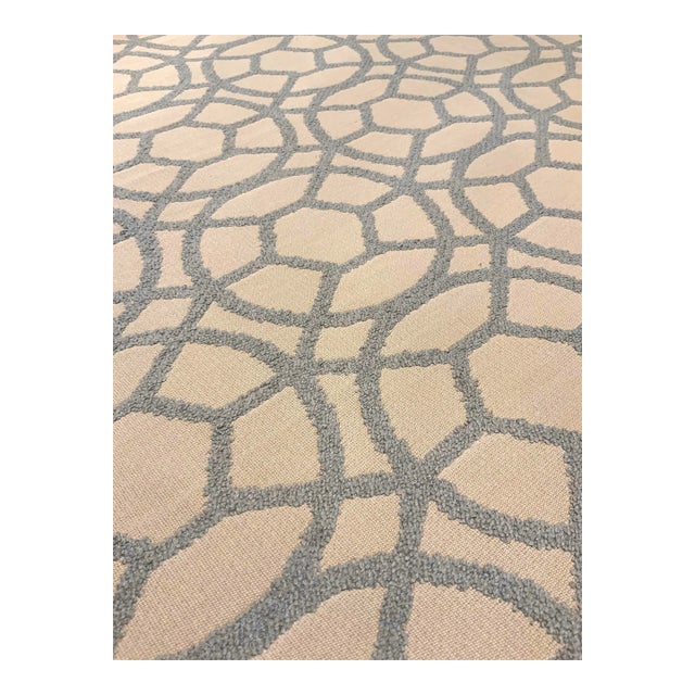 Modern Blue and Beige Geometric Cut Chenille Designer Fabric - 9.5 Yards For Sale