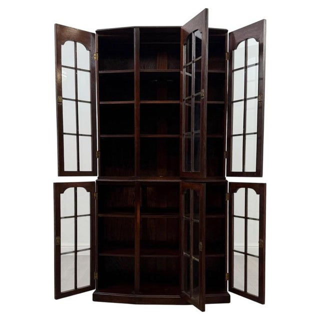 Early 20th Century Antique English Glazed Oak Display Cabinet For Sale - Image 3 of 10
