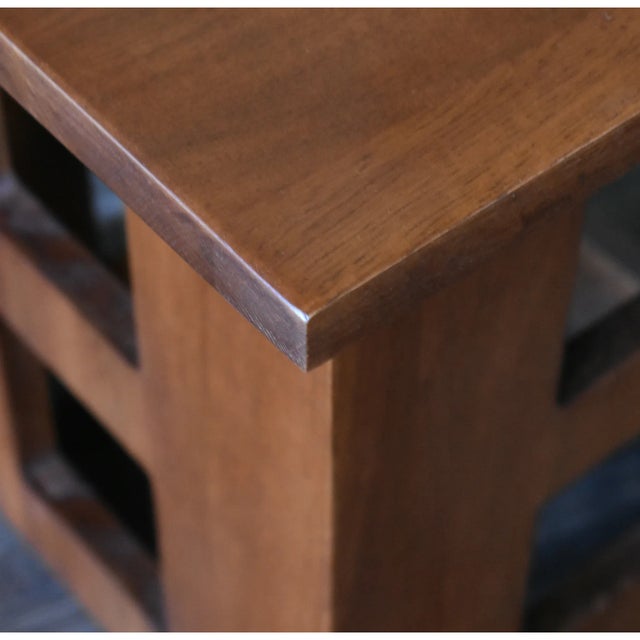 Mission Crafters and Weavers Mission Solid Oak Square End Table With Cut Outs - Michael's Cherry For Sale - Image 3 of 6