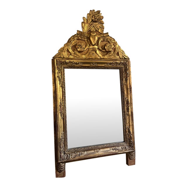 19th Century French Bridal Mirror W/ Carved Frame For Sale