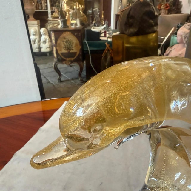 1990s 1990s Barovier Style Modern White and Gold Murano Glass Dolphin For Sale - Image 5 of 12