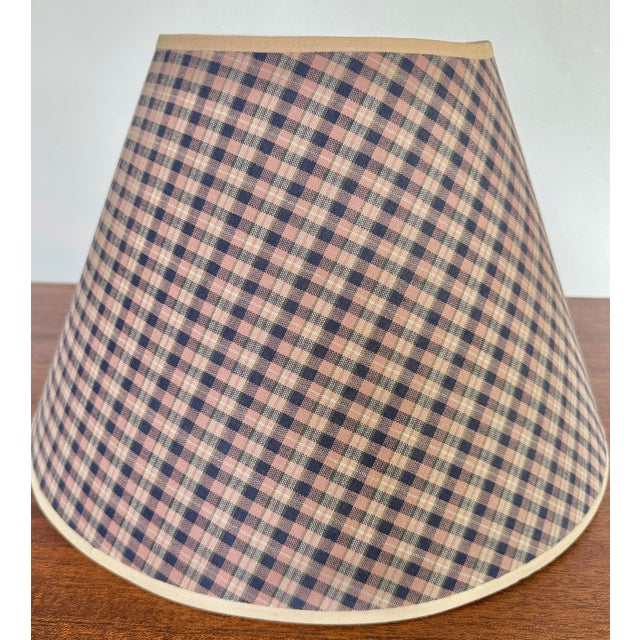 Vintage Lamp Shade With Pink and Blue Plaid Fabric For Sale - Image 4 of 6