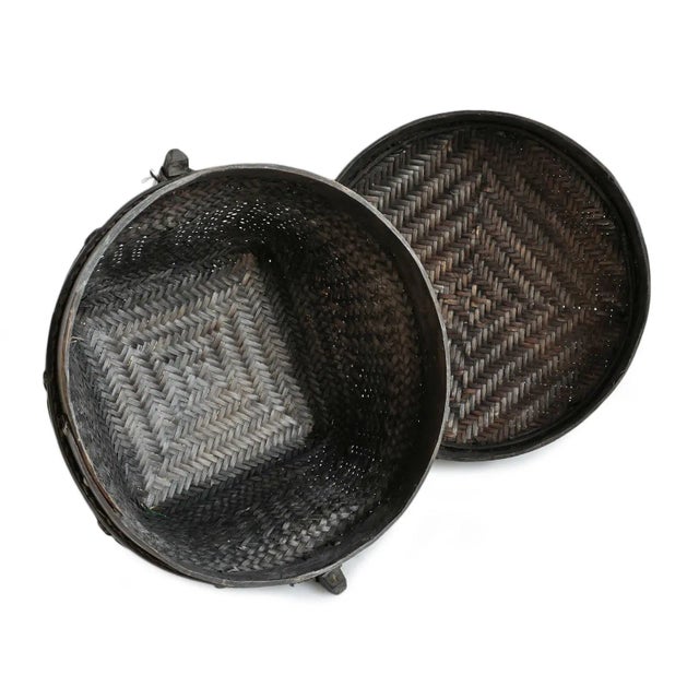Mid 20th Century Vintage Akha Thai Round Basket For Sale - Image 5 of 7