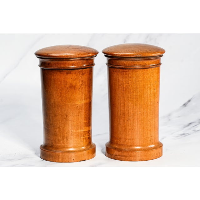 Amazing Pair of Carved European Antique 19th Century Wood Apothecary Pharmacy Lidded Jars Home Decor Medical Health For Sale - Image 12 of 14