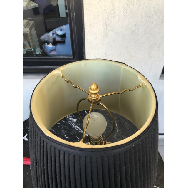 1960s Gold Painted Raffia Table Lamp With Black Shade For Sale In Los Angeles - Image 6 of 10