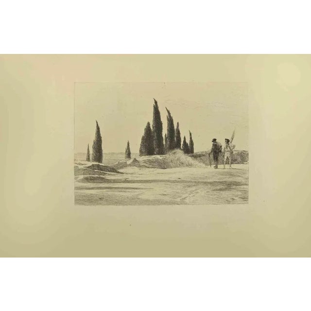 The Farmers is an etching realized by Eugène Burnand (1850-1921) in the Late 19th century. Good conditions with foxing....