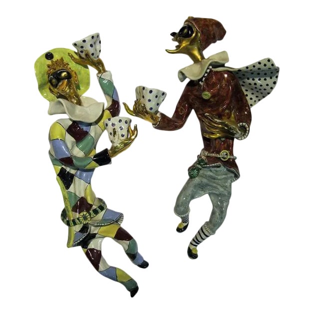 1950s San Polo Ceramic "Pantalone and Arlecchino" Sconces - a Pair For Sale