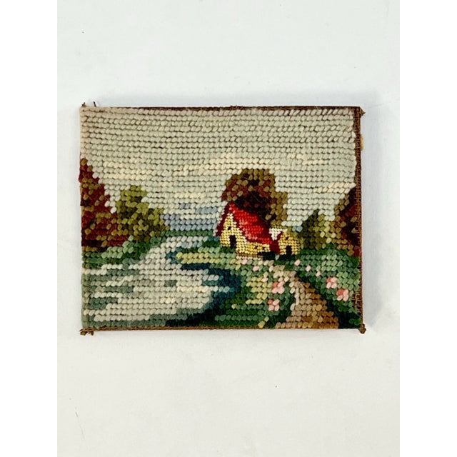 Wood Vintage Mini Framed Countryside Needlepoint Art For Sale - Image 7 of 12